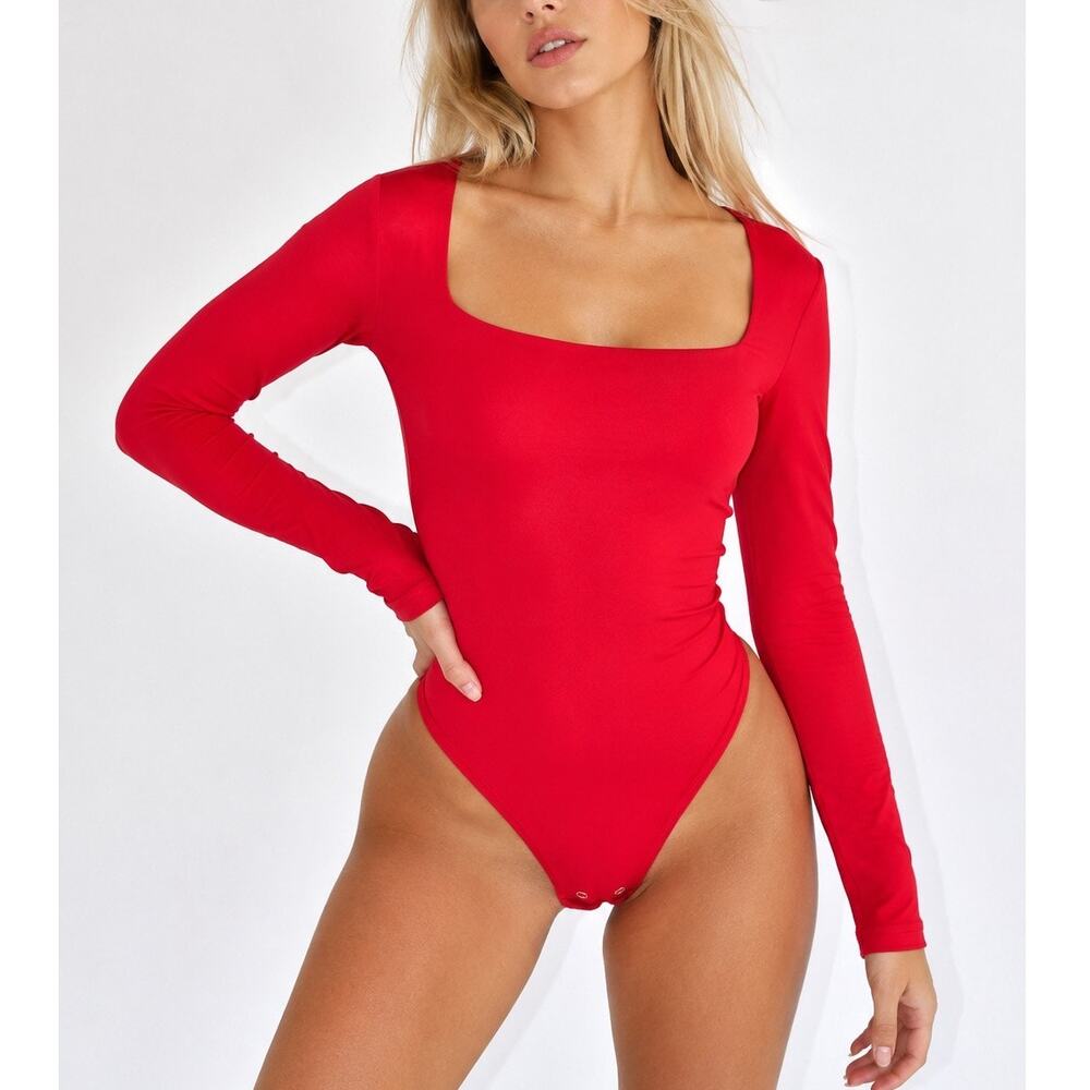NWOT HYZ Square Neck Long Sleeve Bodysuit Red Size M